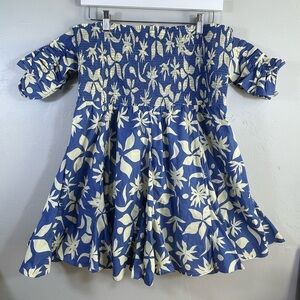 Zara Blue Cream Floral Ruffle Bandeau Off Shoulder Summer Mini Dress Size XXL